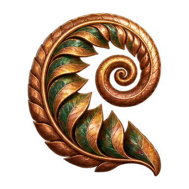 copper fern curled into a spiral